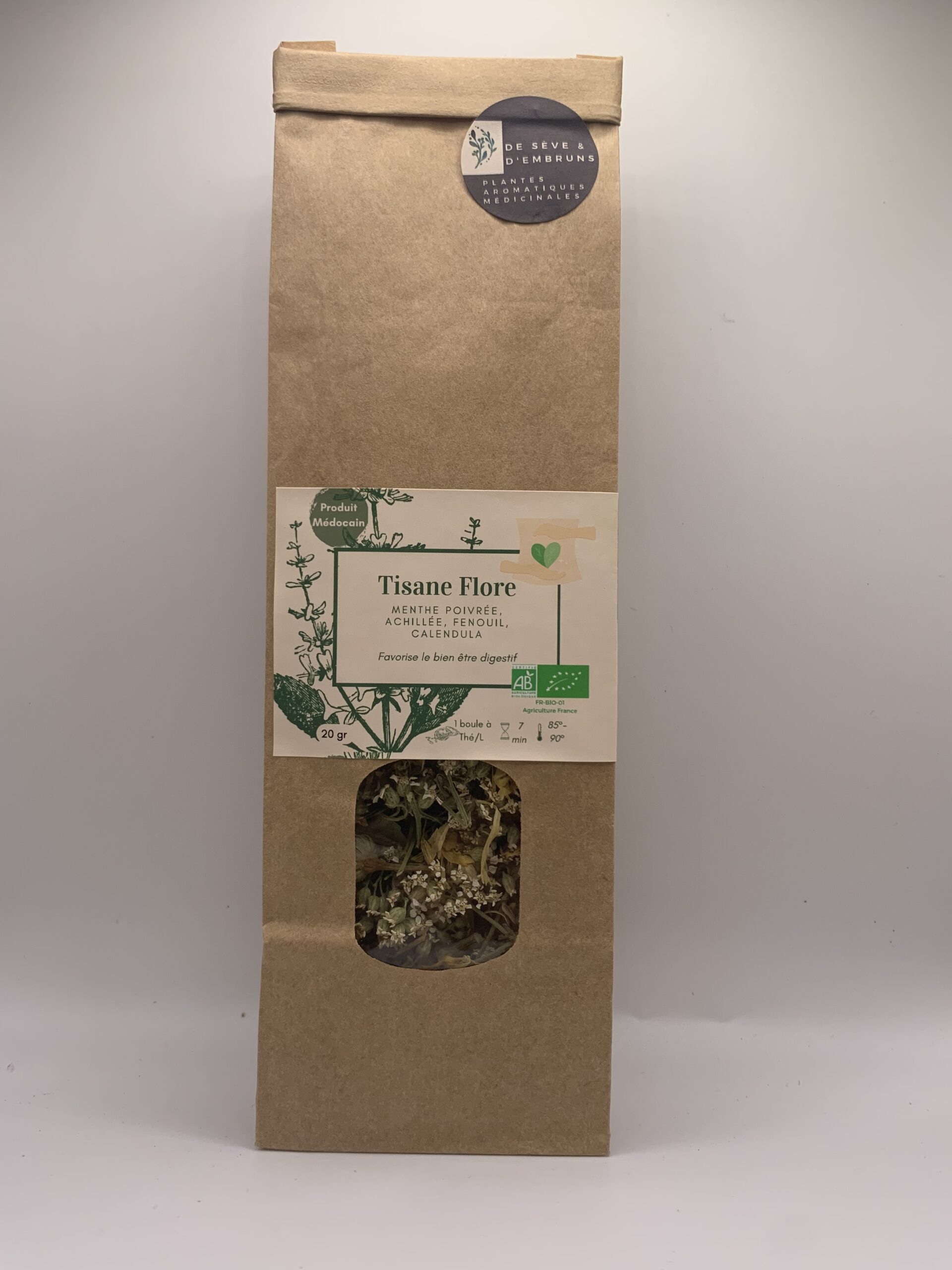 Tisane Digestion aux plantes menthe fenouil achilée